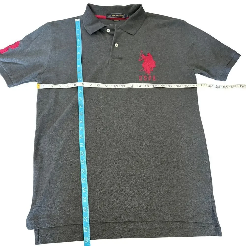US Polo Assn Gray Polo ShirtMens Medium Red Logo Number 3 Patch Y2K preppy